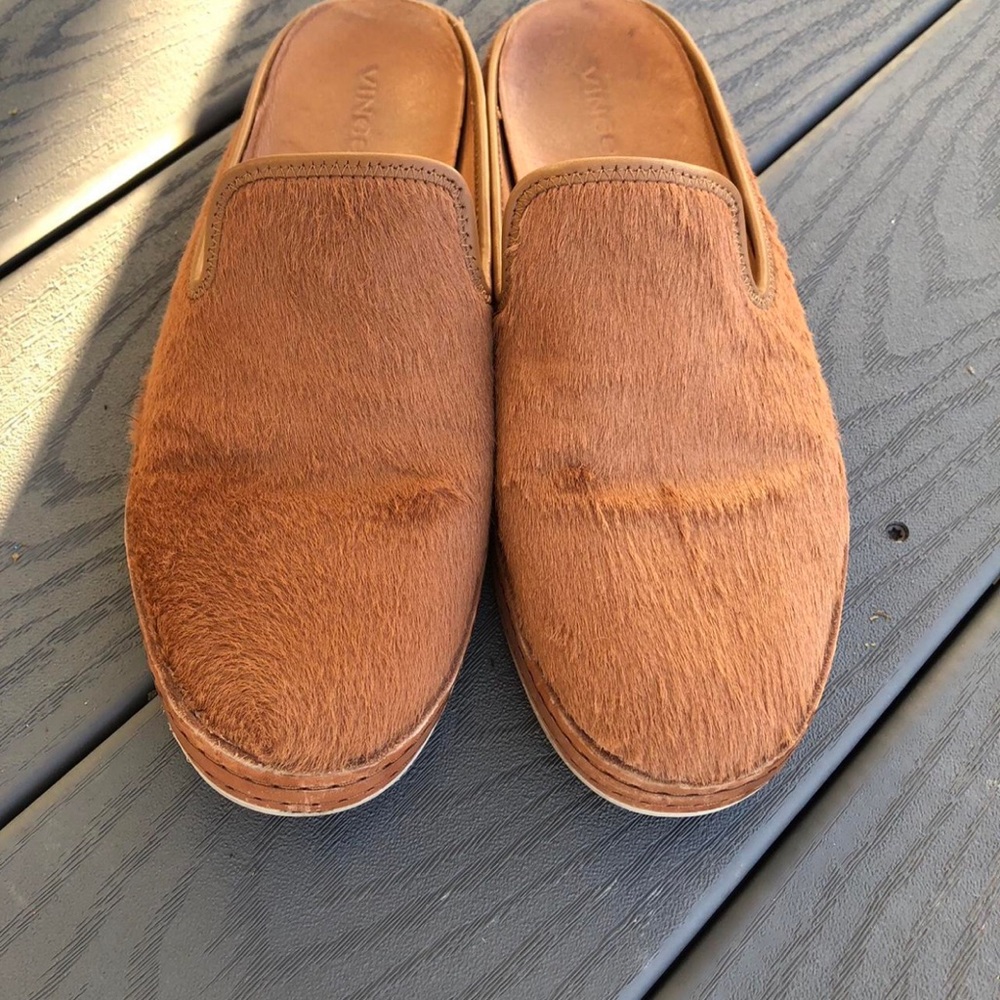 Vince Brown Hair-On Leather Slip-On Mules